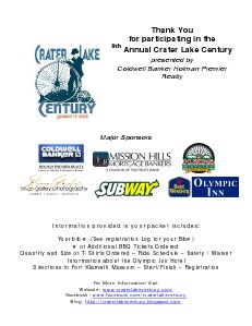 Crater Lake Century Participant Package 2013