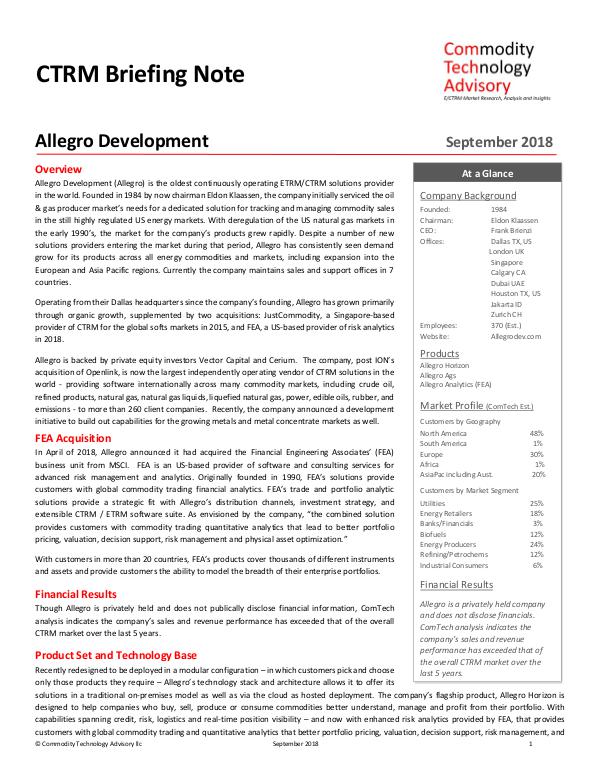 CTRM Briefing Note – Allegro Development