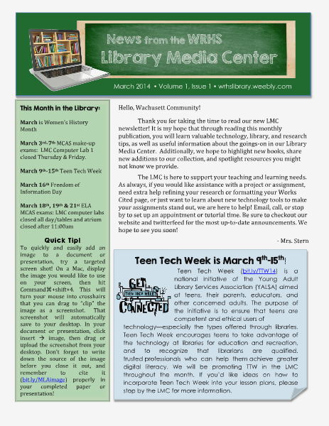 News from the WRHS Library Media Center March 2014