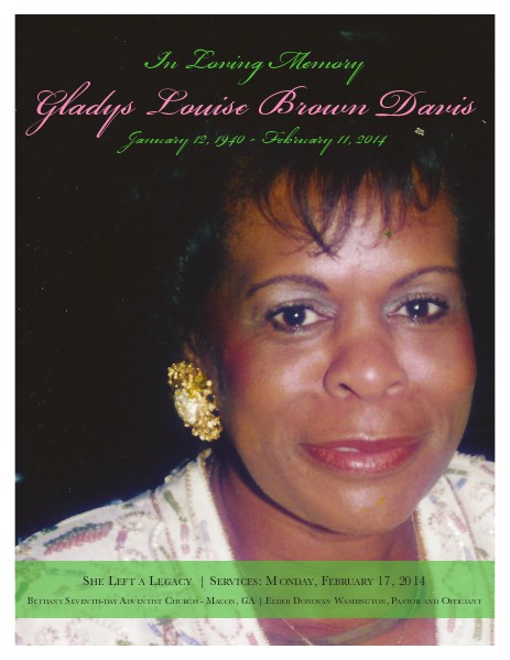 Personal Documents Auntie Glady's Funeral Program