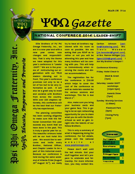 Psi Phi Omega Gazette MARCH 2014