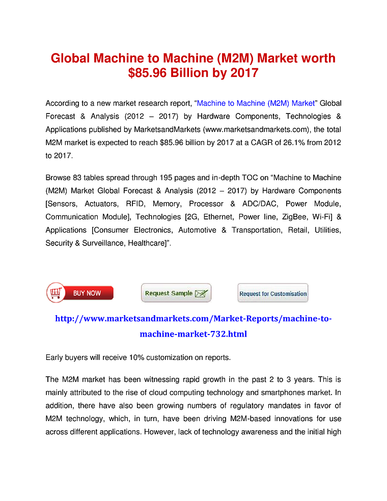 Global Machine to Machine (M2M) Market worth $85.96 Billion by 2017  March 2014 march 2014