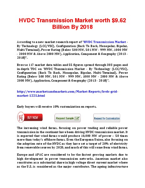 HVDC Transmission Market forecast From 2012 to 2018 May 2014