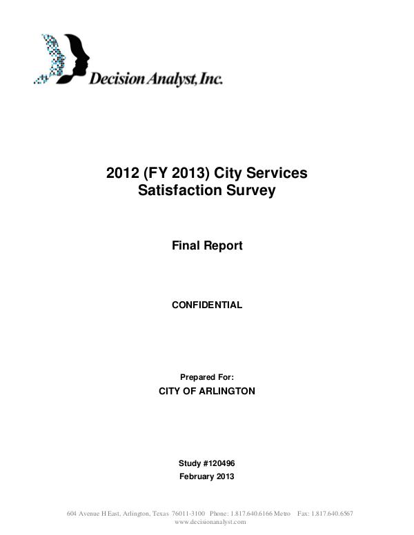 City Services Satisfaction Survey 2013 City Services Satisfaction Survey