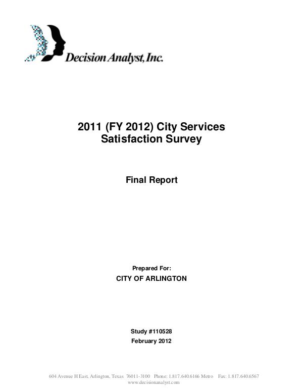 City Services Satisfaction Survey 2012 City Services Satisfaction Survey