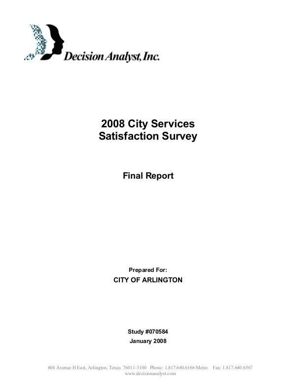 City Services Satisfaction Survey 2008 City Services Satisfaction Survey