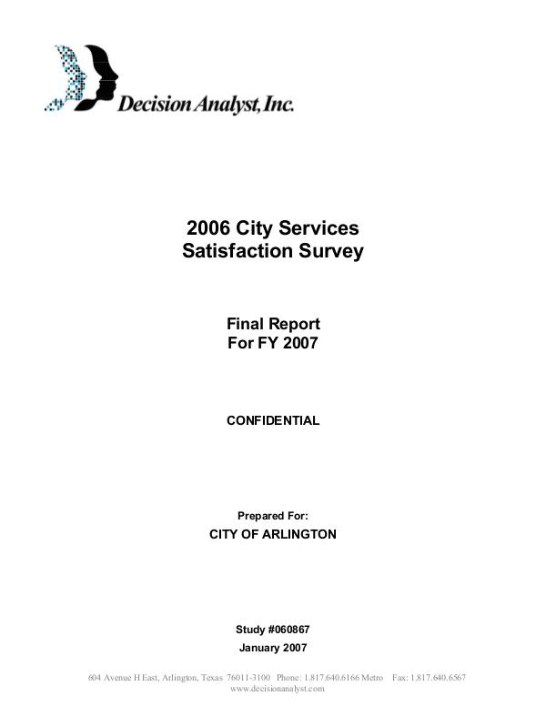 City Services Satisfaction Survey 2007 City Services Satisfaction Survey