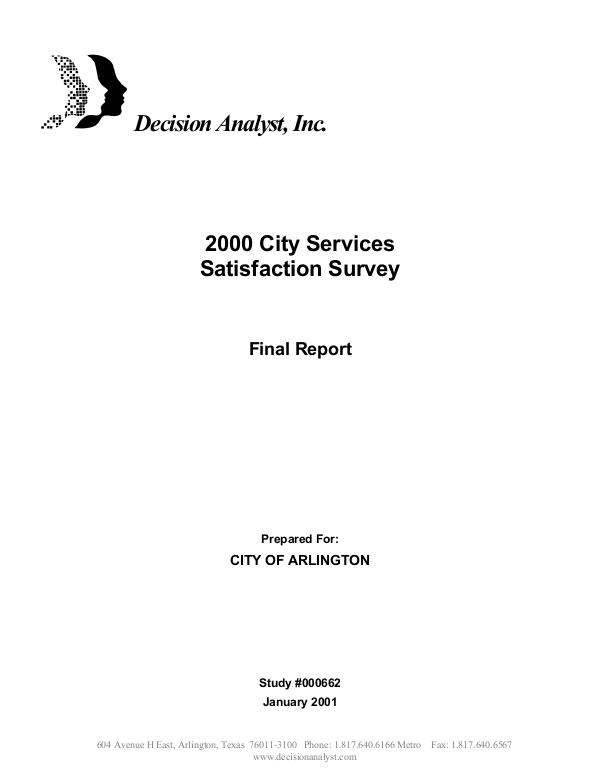 City Services Satisfaction Survey 2001 City Services Satisfaction Survey