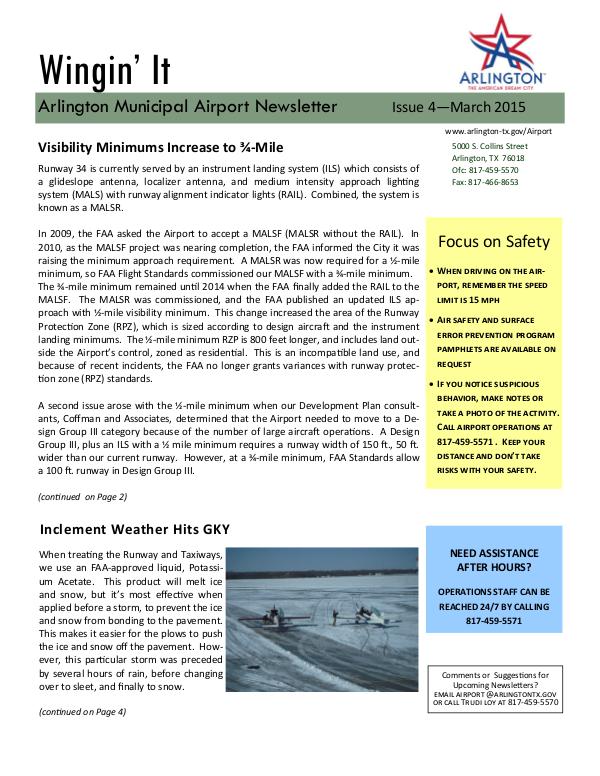 Wingin' It - Arlington Municipal Airport Newsletter Wingin' It - Issue 4 - March 2015