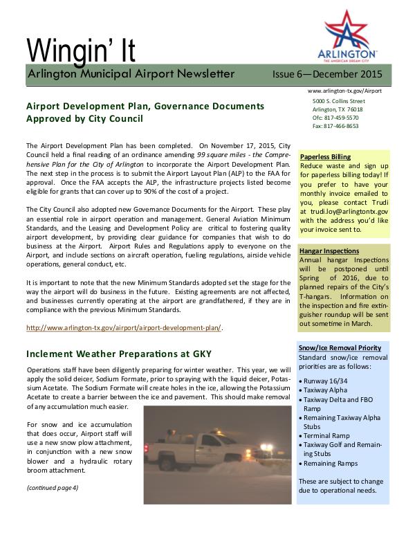 Wingin' It - Arlington Municipal Airport Newsletter Wingin' It - Issue 6 - December 2015