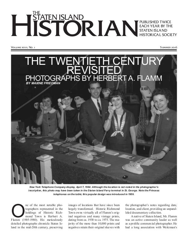 Staten Island Historian Issue 1 Vol XXVI Summer 2016