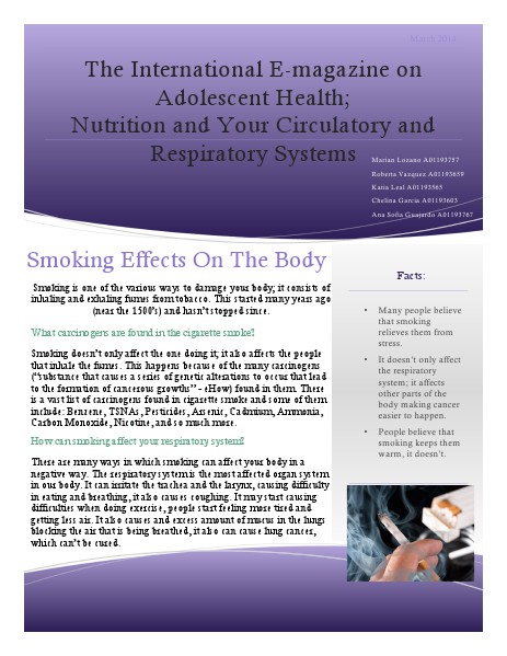 The International E-magazine on Adolescent Health;  Nutrition and Your Circulatory and Respiratory Systems The International E-magazine on Adolescent Health;