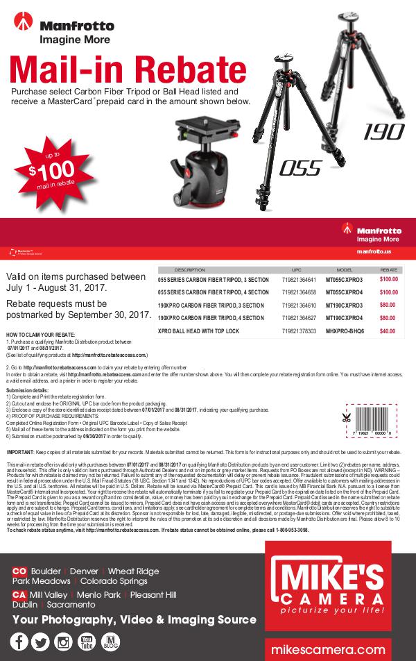 Manfrotto Special Rebates and Announcements Manfrotto Special Rebates and Announcements