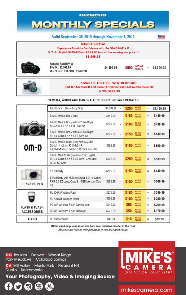 Olympus Special Rebates and Announcements Olympus Monthly Specials!