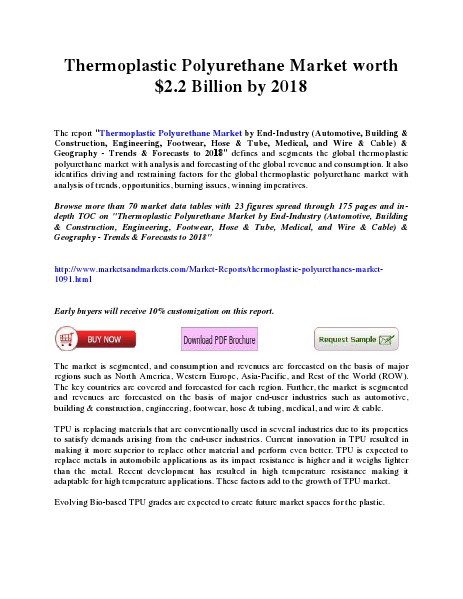 Thermoplastic Polyurethane Market worth $2.2 Billion by 2018 March 2014