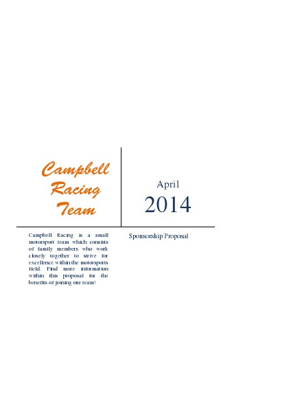 Campbell Racing Team Sponsorship Proposal April, 2014