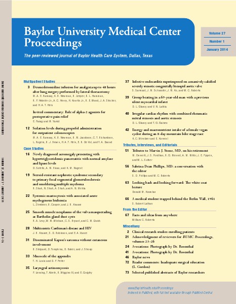 Baylor University Medical Center Proceedings January 2014, Volume 27, Number 1