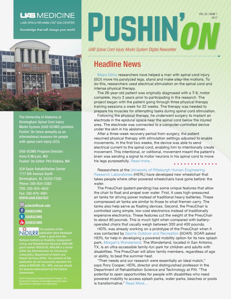 Pushin' On: UAB Spinal Cord Injury Model System Digital Newsletter Volume 35 | Number 1
