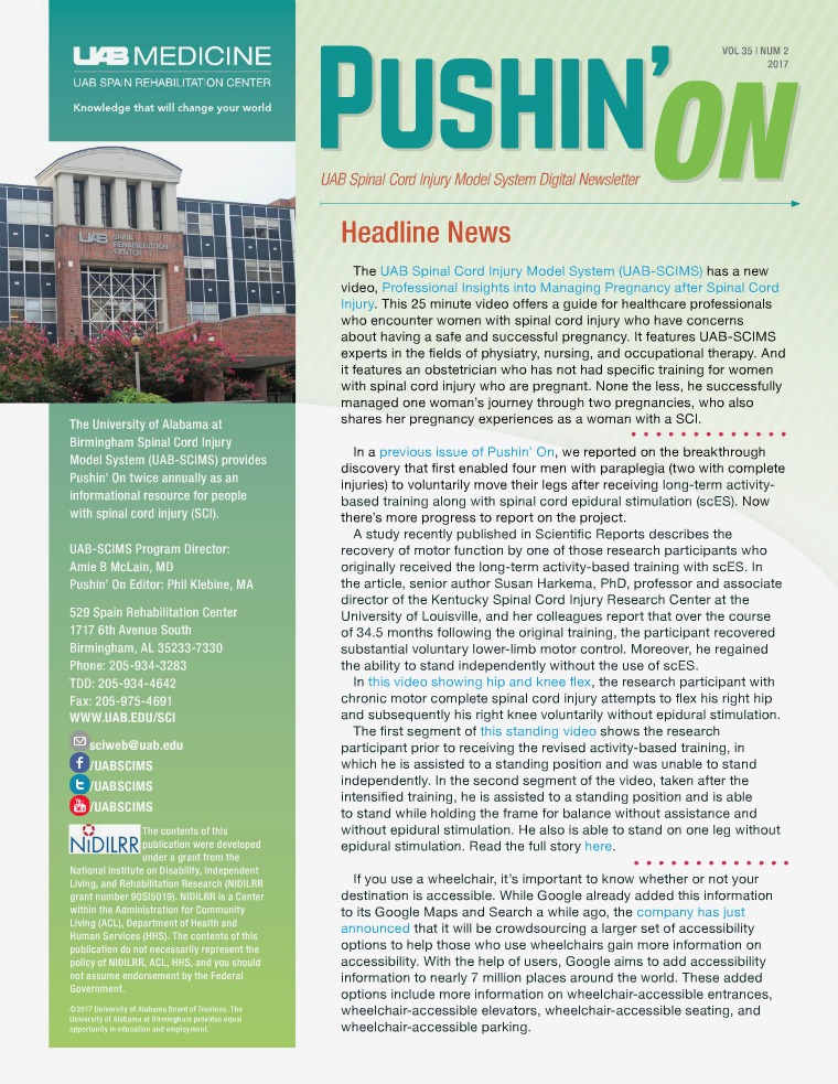 Pushin' On: UAB Spinal Cord Injury Model System Digital Newsletter Volume 35 | Number 2