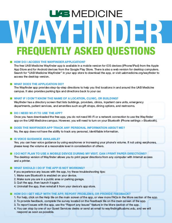 UAB Medicine Wayfinder FAQs Wayfinder-FAQ