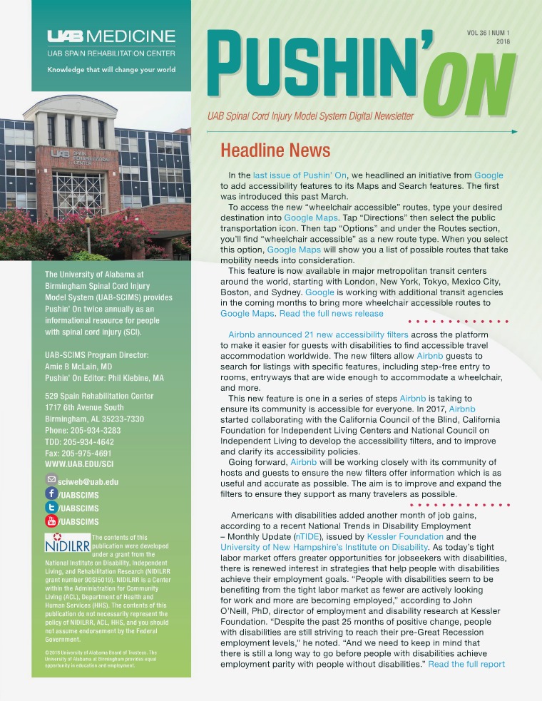 Pushin' On: UAB Spinal Cord Injury Model System Digital Newsletter Volume 36 | Number 1