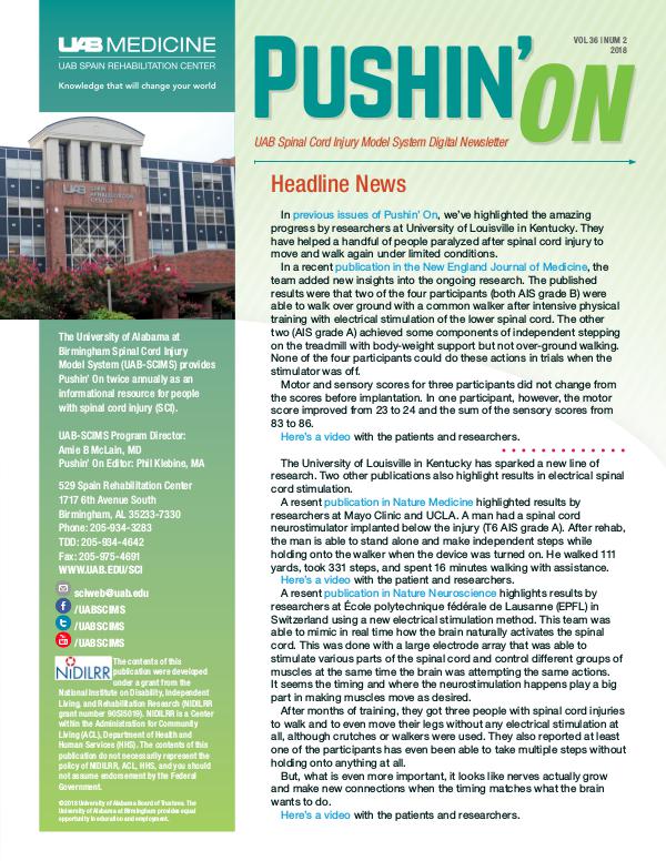 Pushin' On: UAB Spinal Cord Injury Model System Digital Newsletter Volume 36 | Number 2