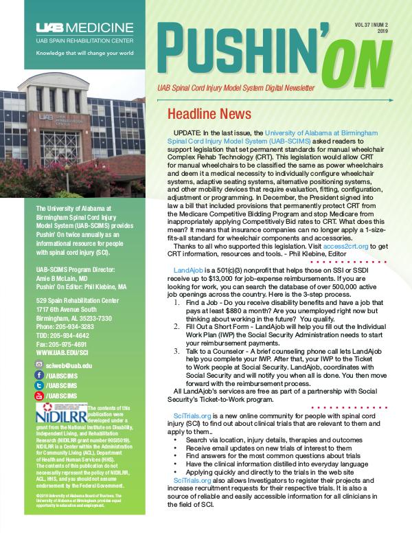 Pushin' On: UAB Spinal Cord Injury Model System Digital Newsletter Volume 37 | Number 2