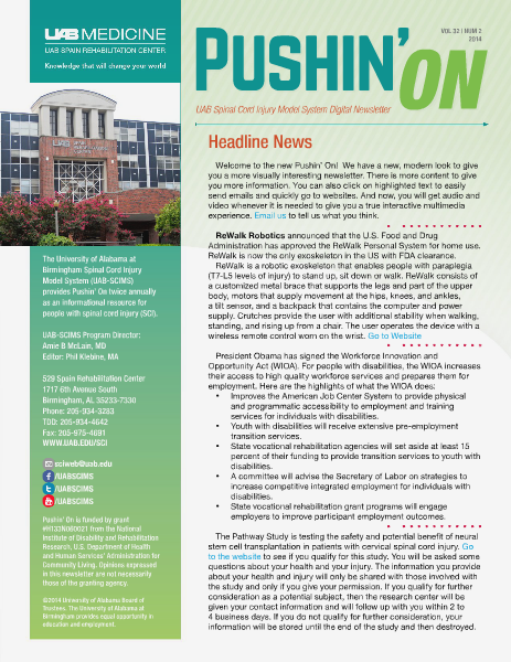 Pushin' On: UAB Spinal Cord Injury Model System Digital Newsletter Volume 32 | Number 2