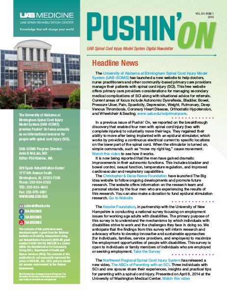 Pushin' On: UAB Spinal Cord Injury Model System Digital Newsletter Volume 33 | Number 1