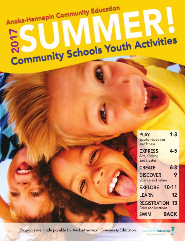 Community Education - current class catalogs Youth activities and classes - Summer 2017