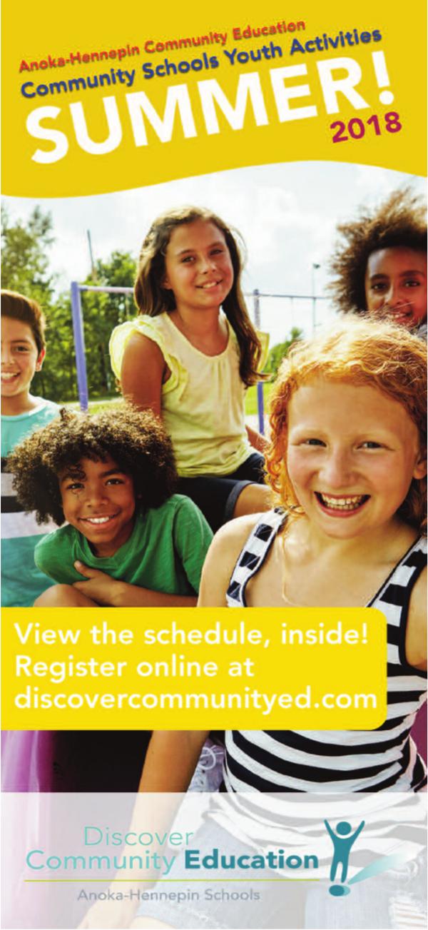 Community Education program brochures Summer 2018 schedule, at-a-glance