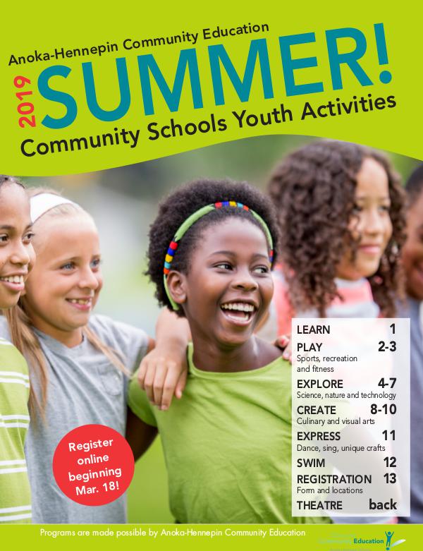 Community Education - current class catalogs Youth activities and classes - summer 2019
