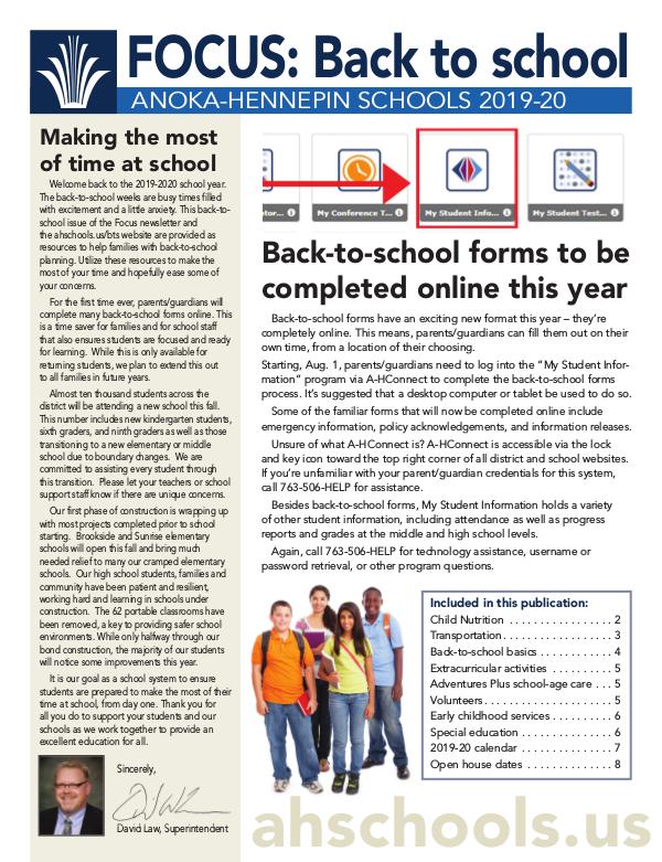 Newsletters 2019-20 Focus: Back to school