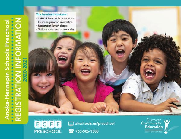 Community Education program brochures Preschool registration information, 2020-21