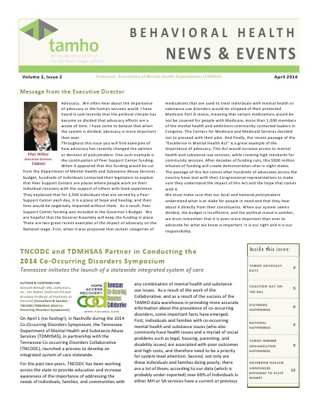 TAMHO - Behavioral Health News & Events Volume 2 Issue 2