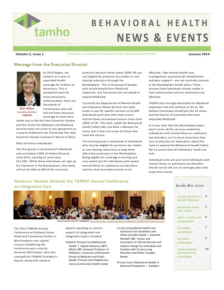 TAMHO - Behavioral Health News & Events Volume 2 Issue 1