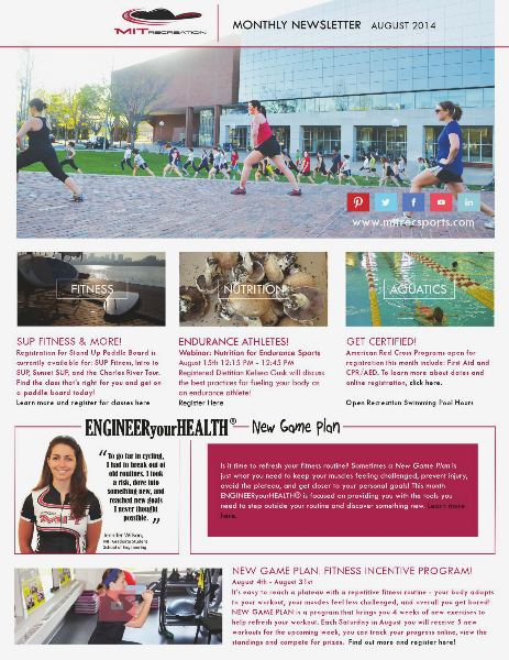 MIT Recreation Monthly Newsletter August 2014