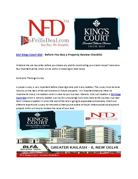 DLF Kings Court Gk2 - Before You Buy a Property Review Checklist May 2014