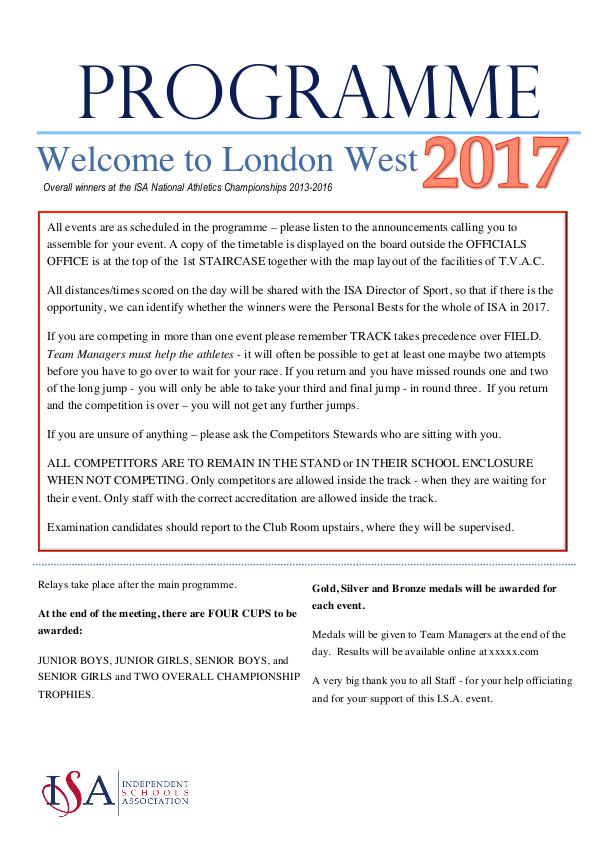 ISA London West ISA LW Programme 2017