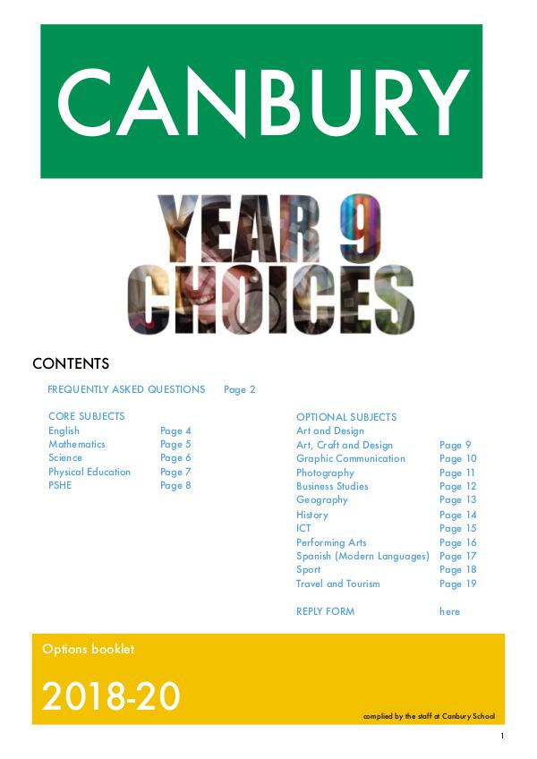Year 9 Options Canbury 2018-2020 options booklet 2018 choices