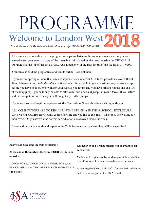 ISA London West ISA LW Programme 2018