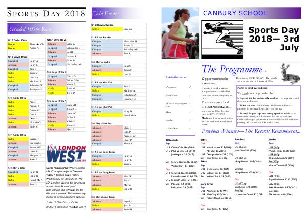 Canbury Sports Day Programme 2018 2018 Sports Day programme iv