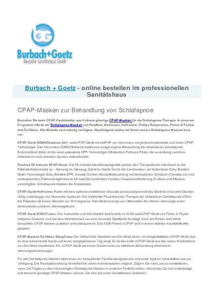 CPAP Masken von Burbach + Goetz