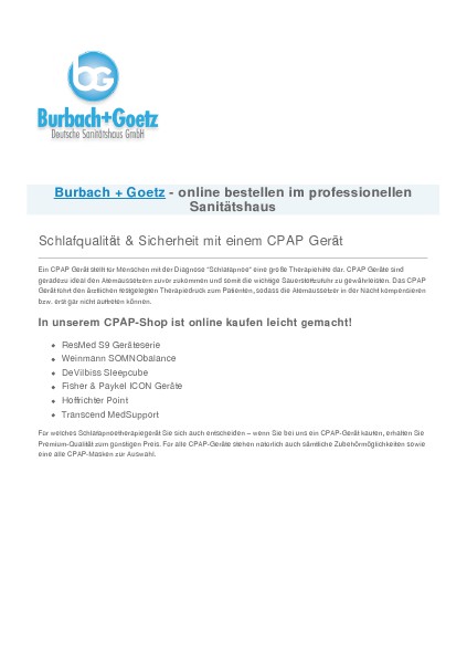 Sanitätshaus Burbach + Goetz CPAP Geräte Von Burbach + Geotz