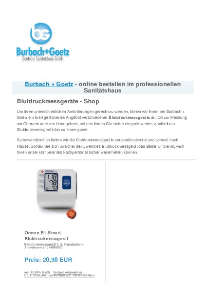 Sanitätshaus Burbach + Goetz Blutdruckmessgeräte von Markenherstellern