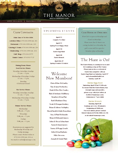 The Manor Golf and Country Club Newsletter April 2014
