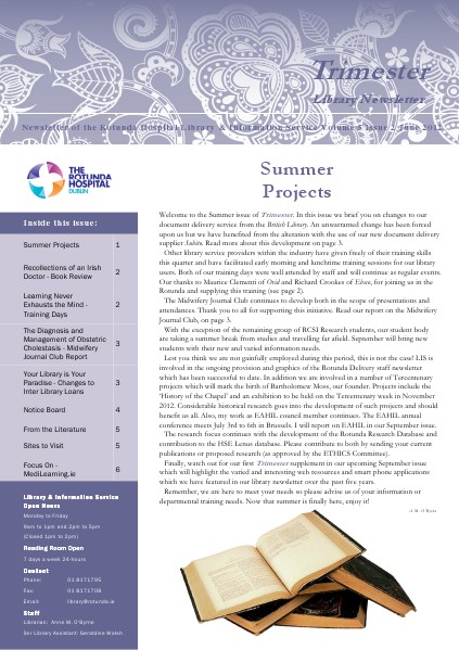 TRIMESTER - Rotunda Library Newsletter June 2012
