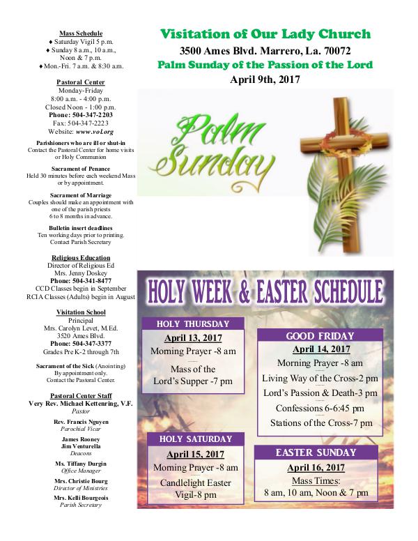 VOL Parish Weekly Bulletin April 9, 2017
