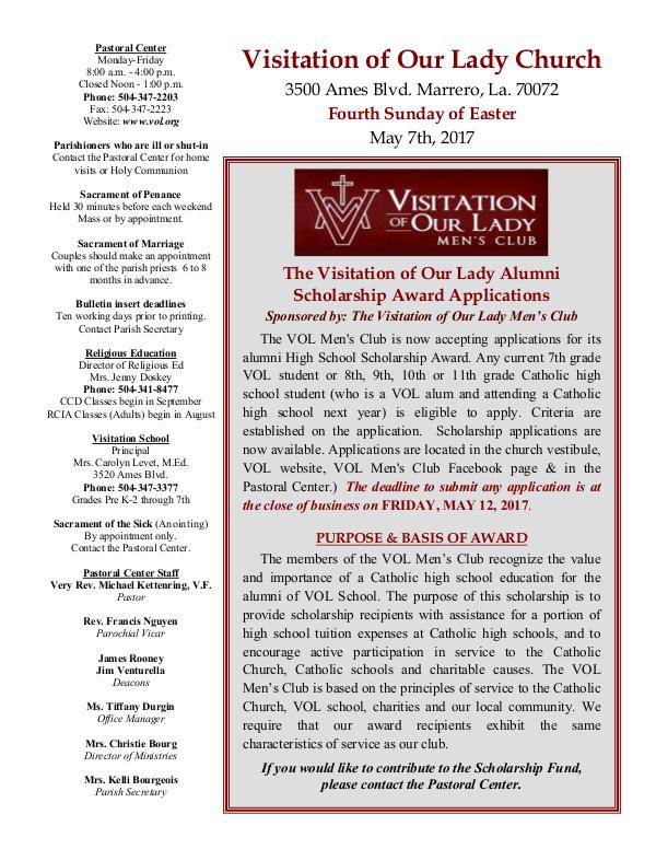 VOL Parish Weekly Bulletin May 7, 2017