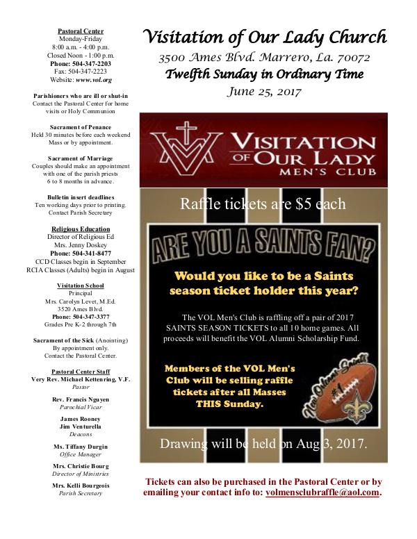 VOL Parish Weekly Bulletin June 25, 2017